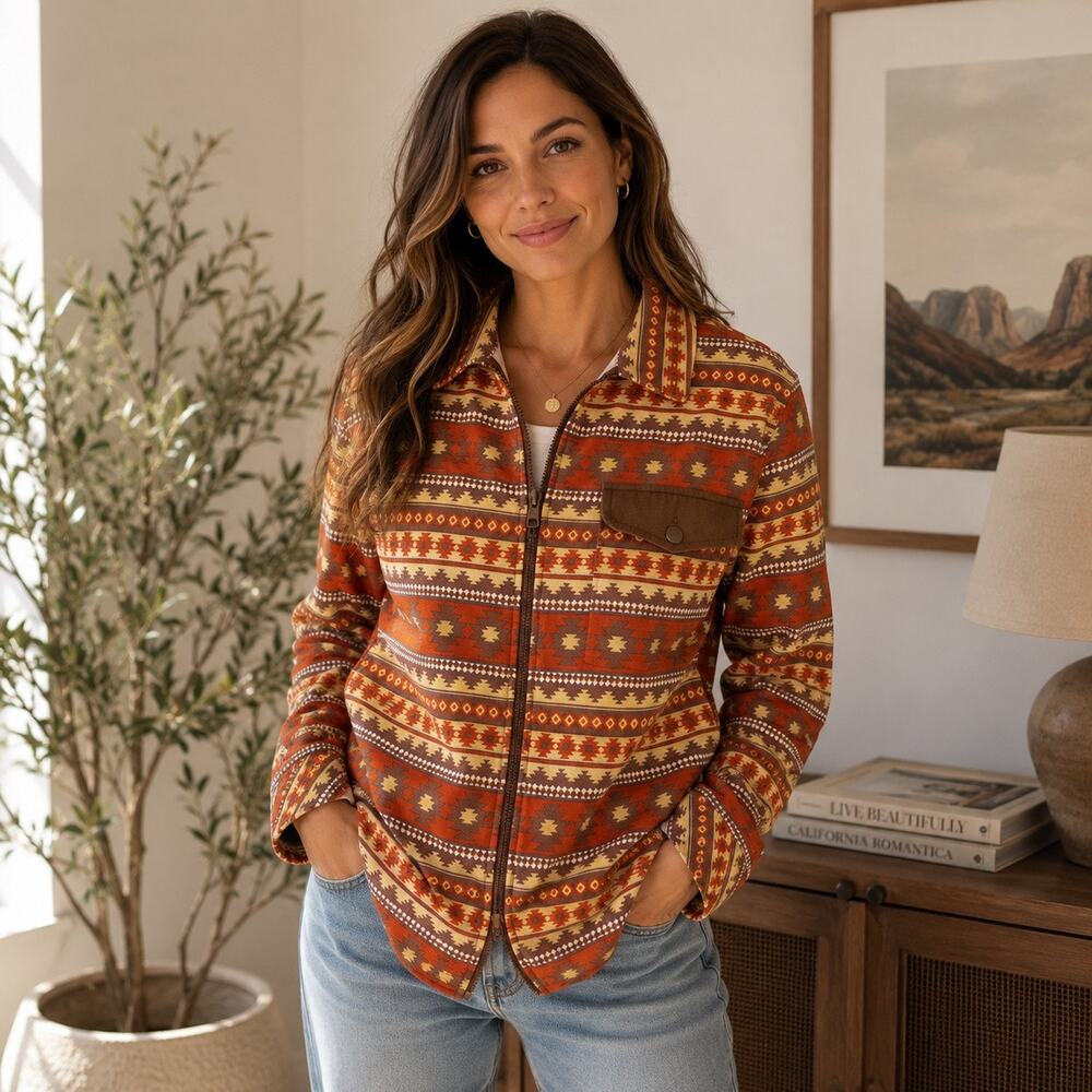PRNTD by Polymer Southwestern Zip Jacket Womens XL Aztec Tribal Cotton Shacket